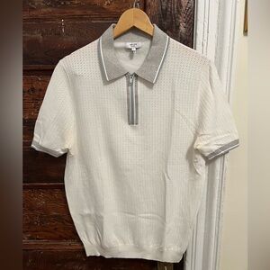 Reiss Cream and Gray Zip Polo